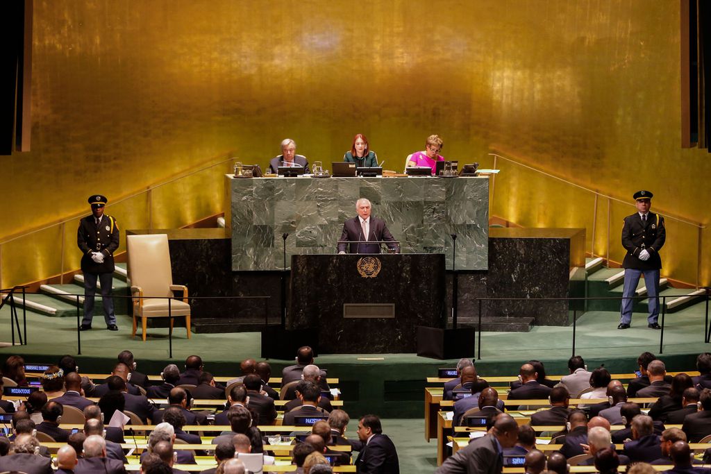 President Michel Temer speaking at the opening ceremony of the 73rd General Assembly of the United Nations (UN) in New York.