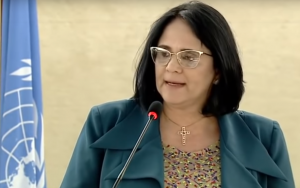 Ministra da Mulher, da Família e dos Direitos Humanos, Damares Alves participou da 40ª Sessão do Conselho de Direitos Humanos, em Genebra (Foto: Reprodução/ONU News)
