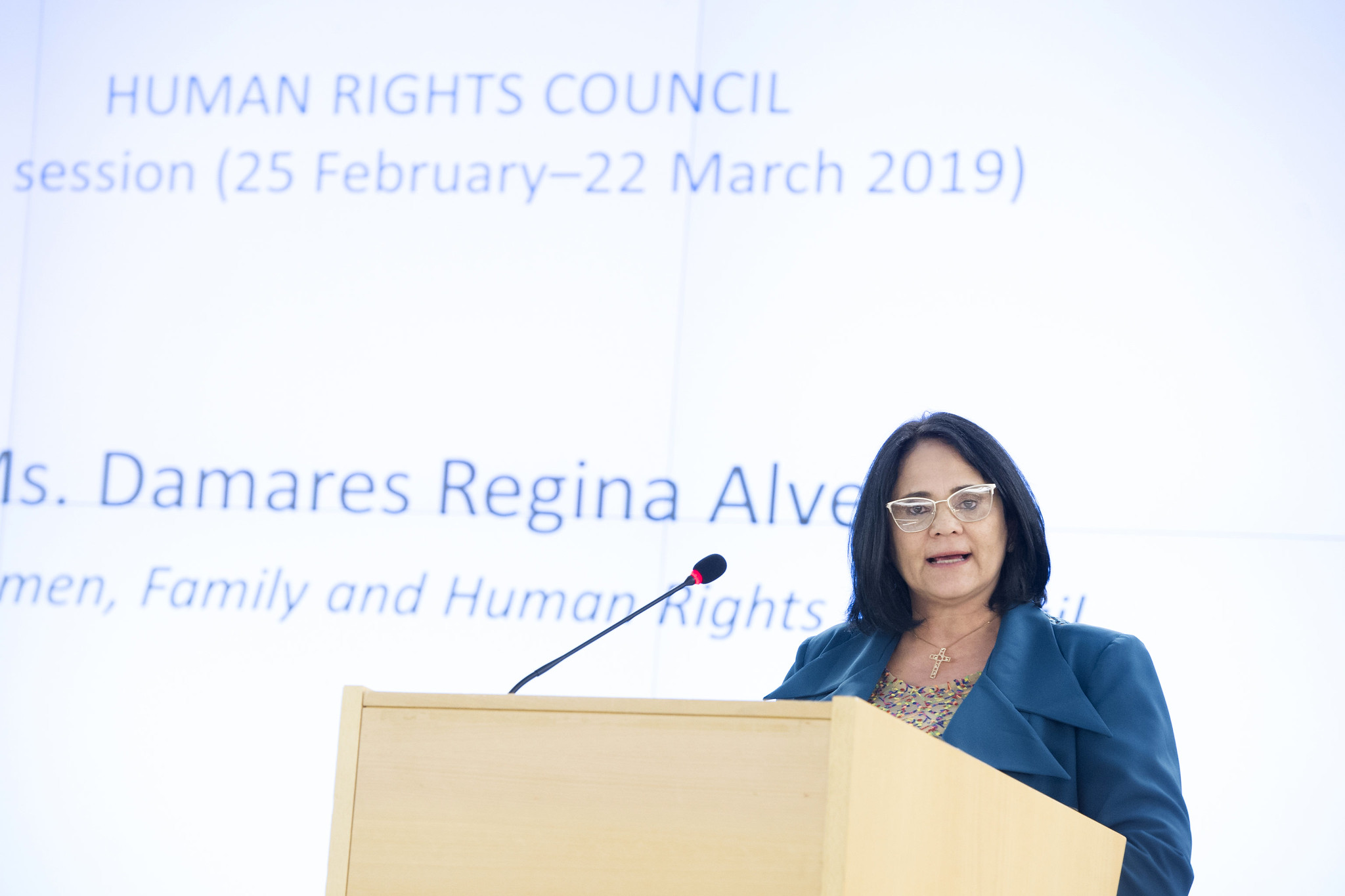 H.E. Ms. Damares Regina Alves, Minister of Women, Family and Human Rights, Brazil addresses during the Opening of the 40th session of the Human Rights Council, Palais des Nations. 25 February 2019. UN Photo by Violaine Martin