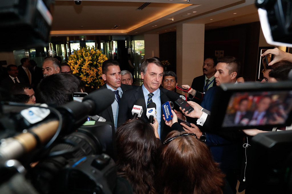 President Bolsonaro gives a press conference in January, before his trip to India

