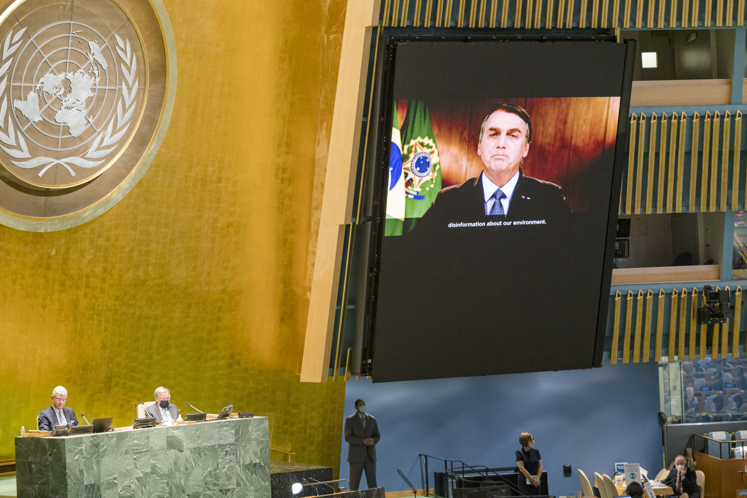 Speech by President Jair Bolsonaro, in a video sent to the United Nations (Photo: UN Photo/Rick Bajornas)