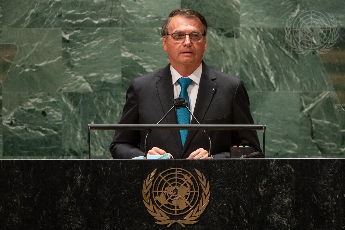 Presidente Jair Bolsonaro discursa na abertura da 76ª Assembleia Geral da ONU, em Nova York. (Foto: UN Photo/Cia Pak)