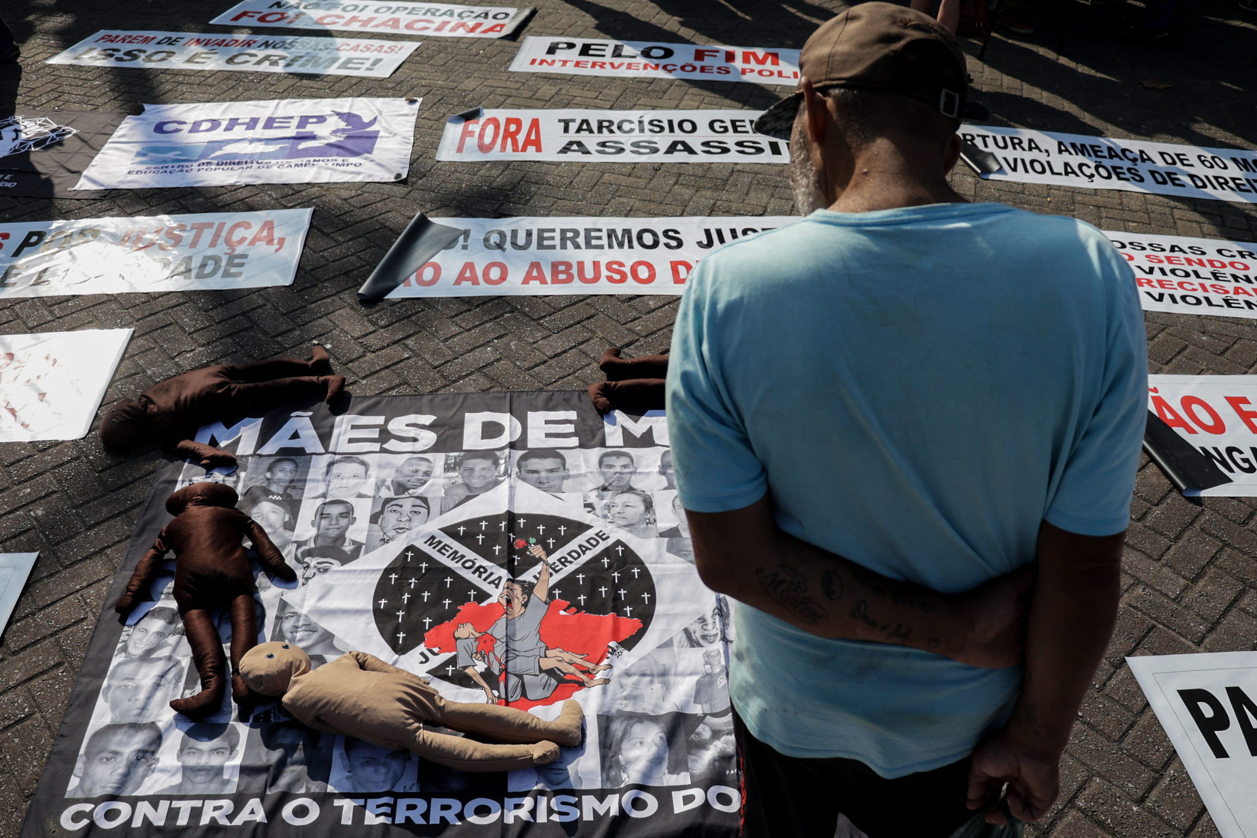 Protesto contra a Operação Escudo no Guarujá. Foto: Allison Sales/ AFP